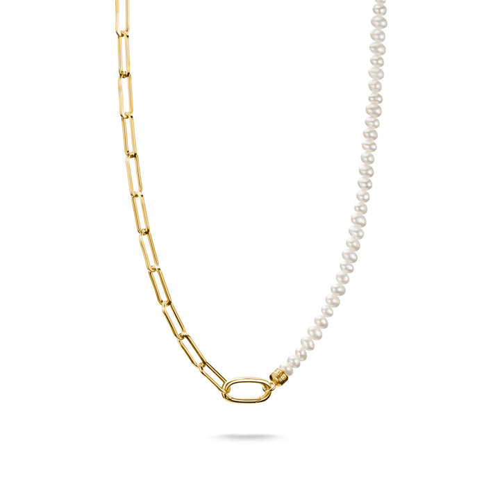 Collana Charm Thomas Sabo Paperclip e perle con un Connect Link placcato oro - C1211-430-14-L45