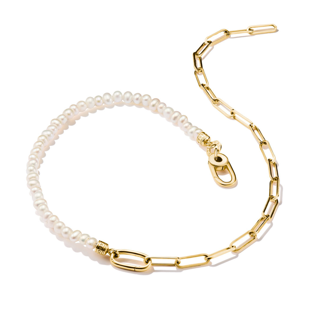Thomas Sabo Charm Kette Paperclip und Perlen mit einem Connect Link vergoldet - C1211-430-14-L45