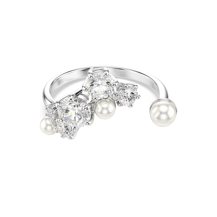 Swarovski Constella Offener Ring Kristallperle Rundschliffe Weiss Rhodiniert