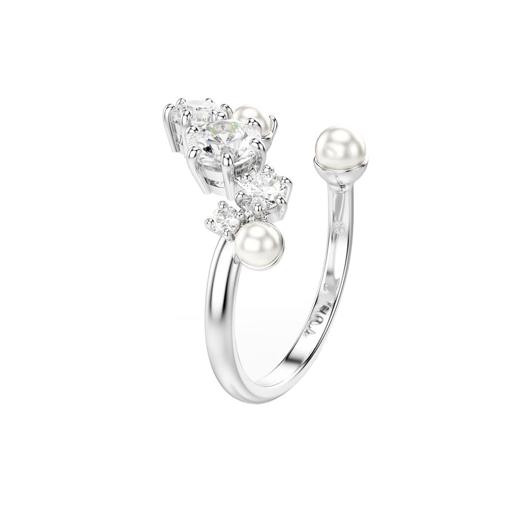 Swarovski Constella Offener Ring Kristallperle Rundschliffe Weiss Rhodiniert