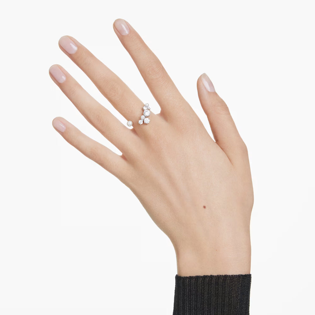 Swarovski Constella Offener Ring Kristallperle Rundschliffe Weiss Rhodiniert