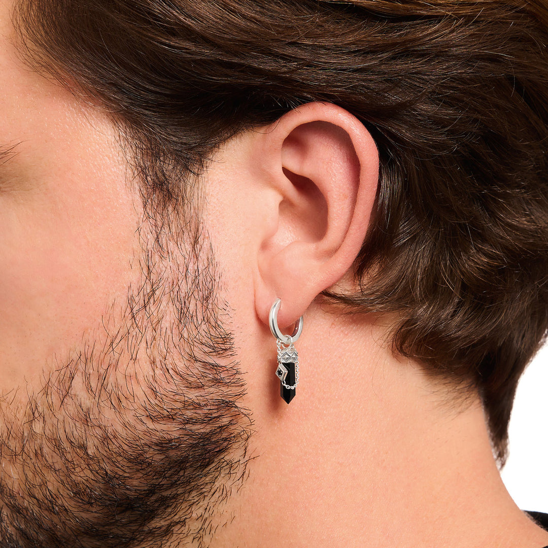Thomas Sabo Einzel Creole mit Onyx-Anhänger und Kette Silber geschwärzt - CR724-641-11