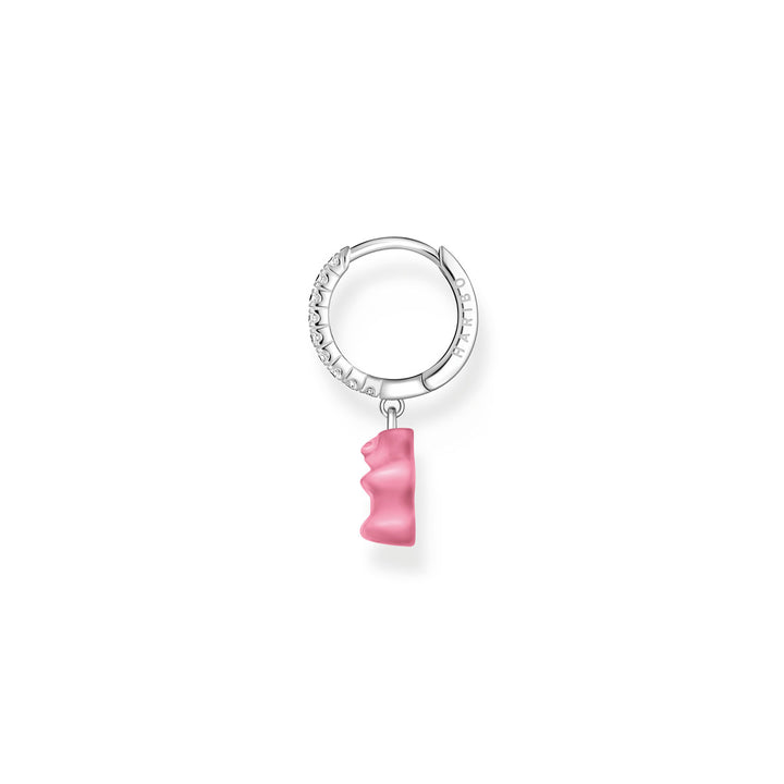 Thomas Sabo Einzel Creole mit pinkem Goldbären-Anhänger und Steinen Silber - CR726-052-9