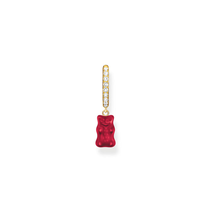 Thomas Sabo Einzel Creole mit rotem Goldbären-Anhänger und Steinen vergoldet - CR726-414-10