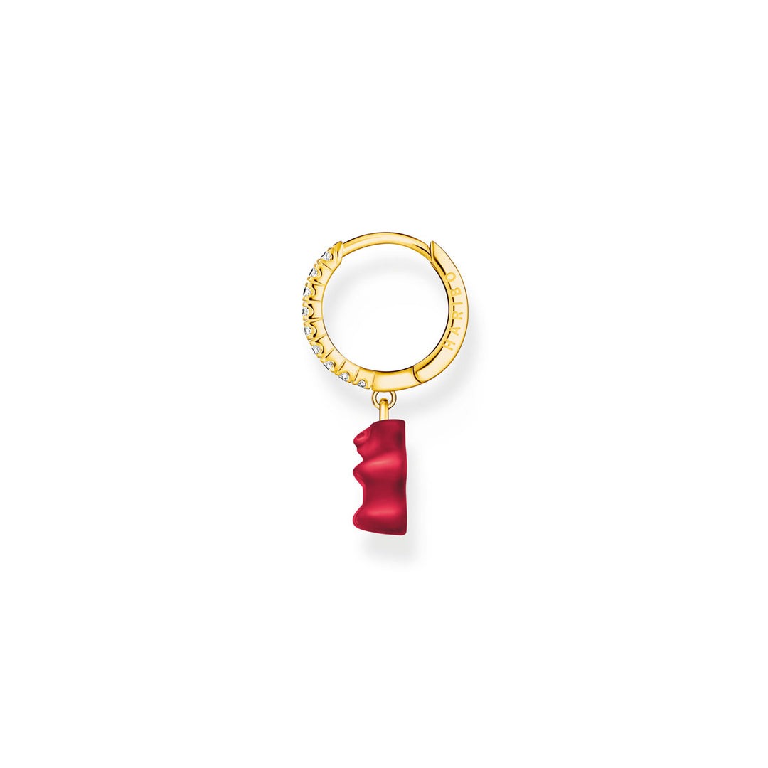Thomas Sabo Einzel Creole mit rotem Goldbären-Anhänger und Steinen vergoldet - CR726-414-10