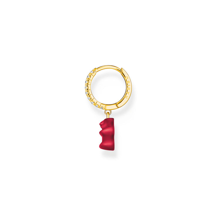 Thomas Sabo Einzel Creole mit rotem Goldbären-Anhänger und Steinen vergoldet - CR726-414-10