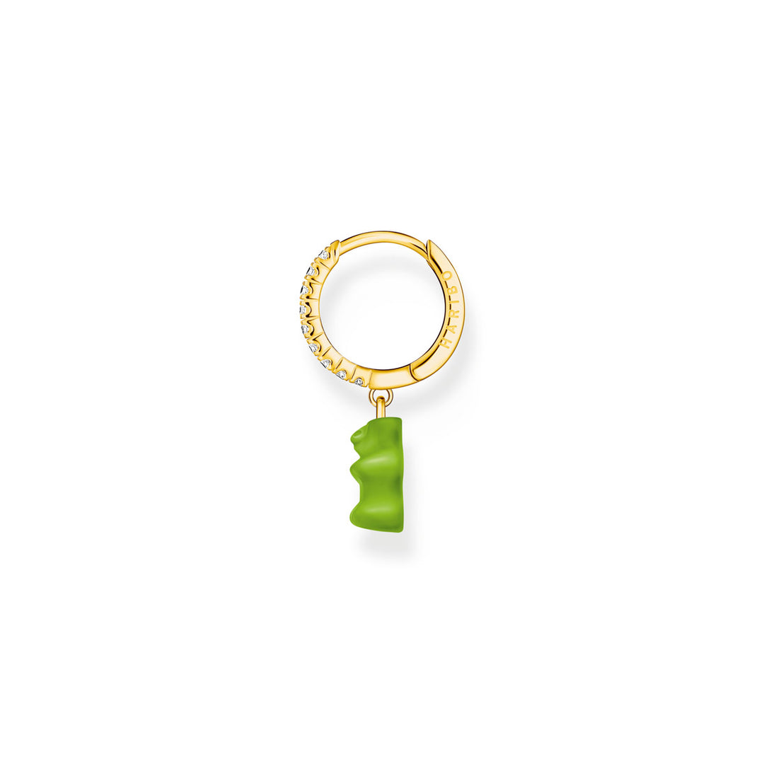 Thomas Sabo Einzel Creole mit grünem Goldbären-Anhänger und Steinen vergoldet - CR726-414-6