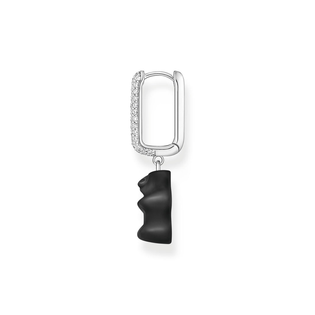 Thomas Sabo Einzel Creole mit schwarzem Goldbären-Anhänger in Midiversion und Steinen Silber - CR727-052-11