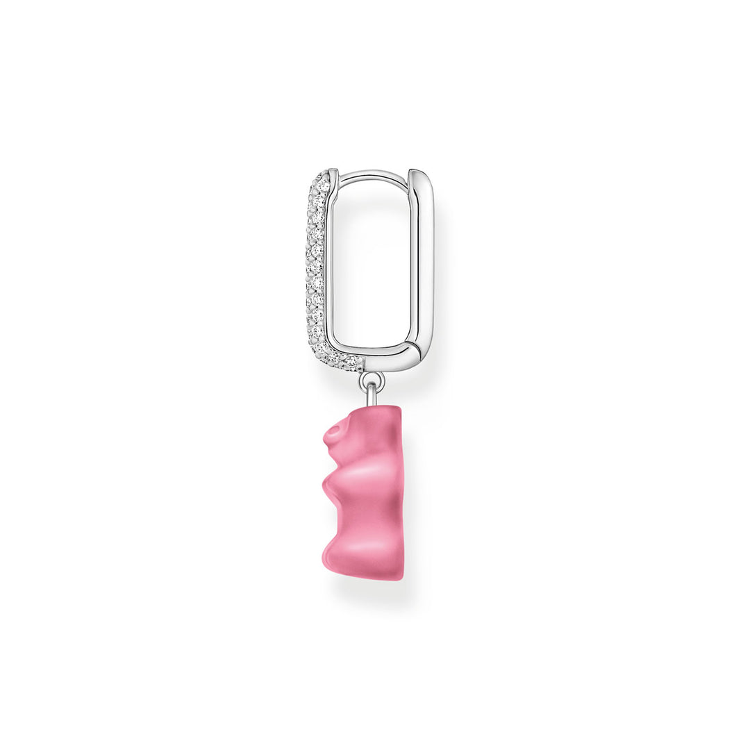Thomas Sabo Einzel Creole mit pinkem Goldbären-Anhänger in Midiversion und Steinen Silber - CR727-052-9