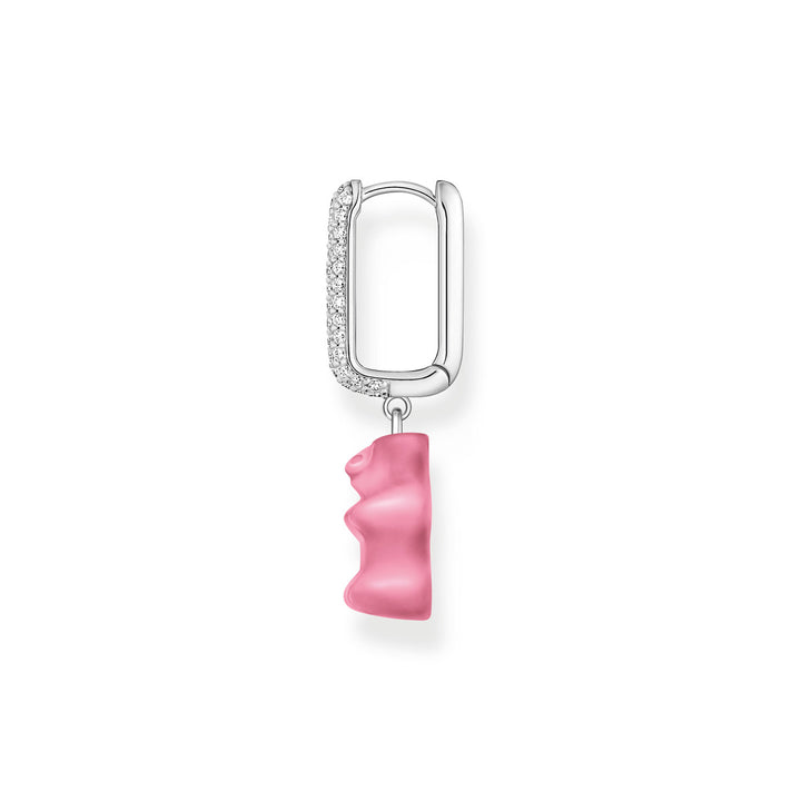 Thomas Sabo Einzel Creole mit pinkem Goldbären-Anhänger in Midiversion und Steinen Silber - CR727-052-9