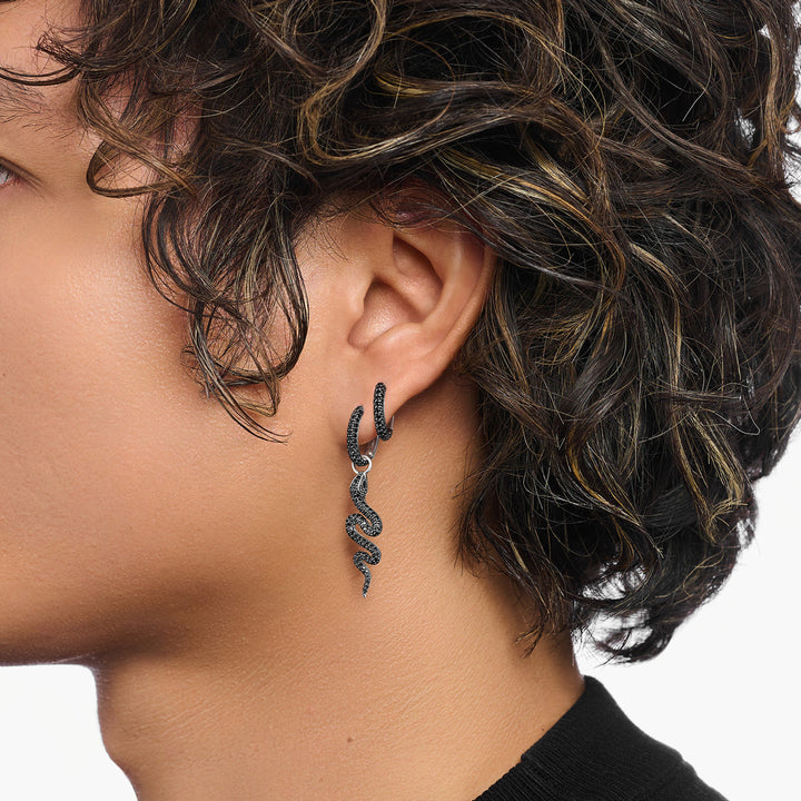 Thomas Sabo Einzel Creole mit Schlangen Anhänger und schwarzen Steinen Silber geschwärzt - CR735-691-11