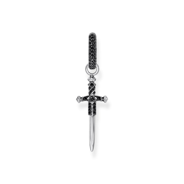 Thomas Sabo Einzel Creole Schwert mit schwarzen Steinen Silber geschwärzt - CR736-643-11