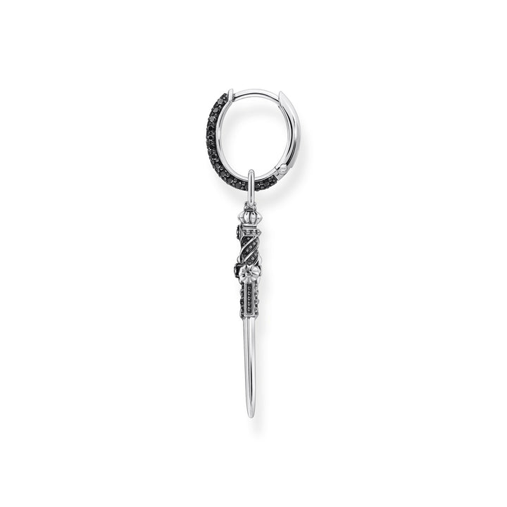 Thomas Sabo Einzel Creole Schwert mit schwarzen Steinen Silber geschwärzt - CR736-643-11
