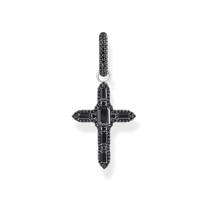 Thomas Sabo Single Creole with Cross Pendant and Black Stones, Blackened Silver - CR737-643-11