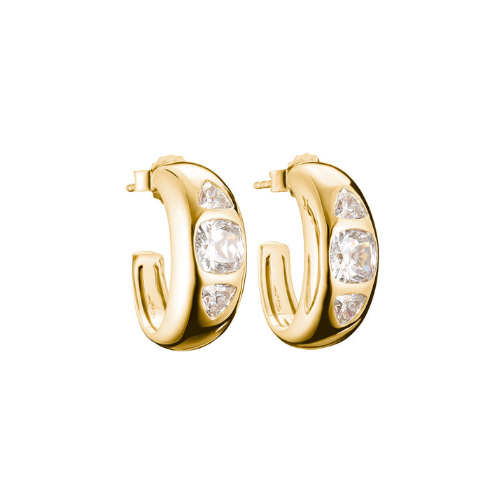 Thomas Sabo Hoop Earrings with White Zirconia Stones Bold Elegance 18k Gold Plating - CR759-414-14
