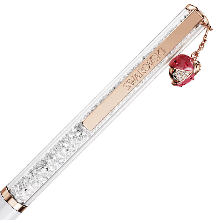 Swarovski Crystalline Kugelschreiber Marienkäfer Weiss Rot lackiert Roségold Legierungsschicht - 5732981