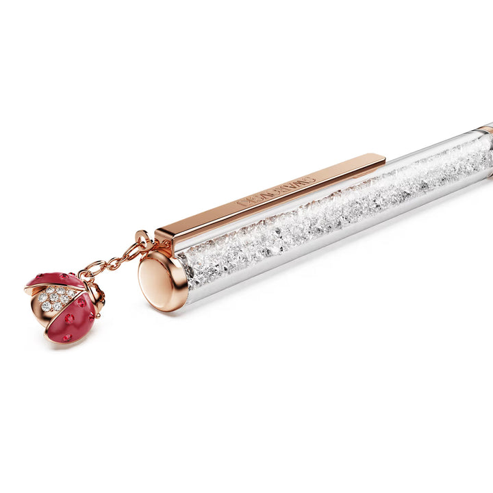 Swarovski Crystalline Kugelschreiber Marienkäfer Weiss Rot lackiert Roségold Legierungsschicht - 5732981
