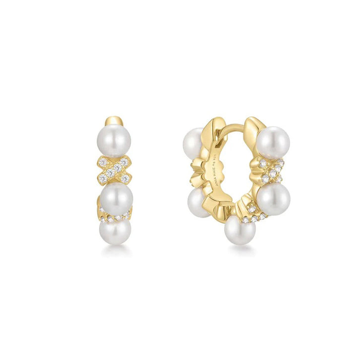 Ania Haie Gold Sparkling Braided Shell Pearl Huggie Ohrringe - E069-07G