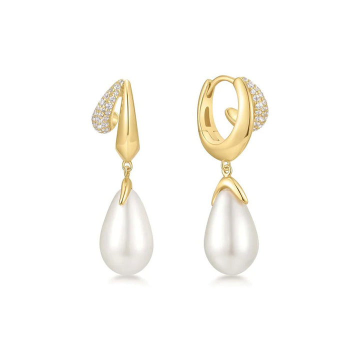 Ania Haie Gold Sparkling Duet Mixed Shell Pearl Drop Huggie Ohrringe - E069-09G