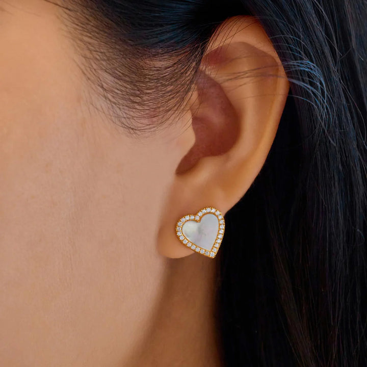 Ania Haie Gold Mother of Pearl Halo Heart Ohrstecker - E071-03G