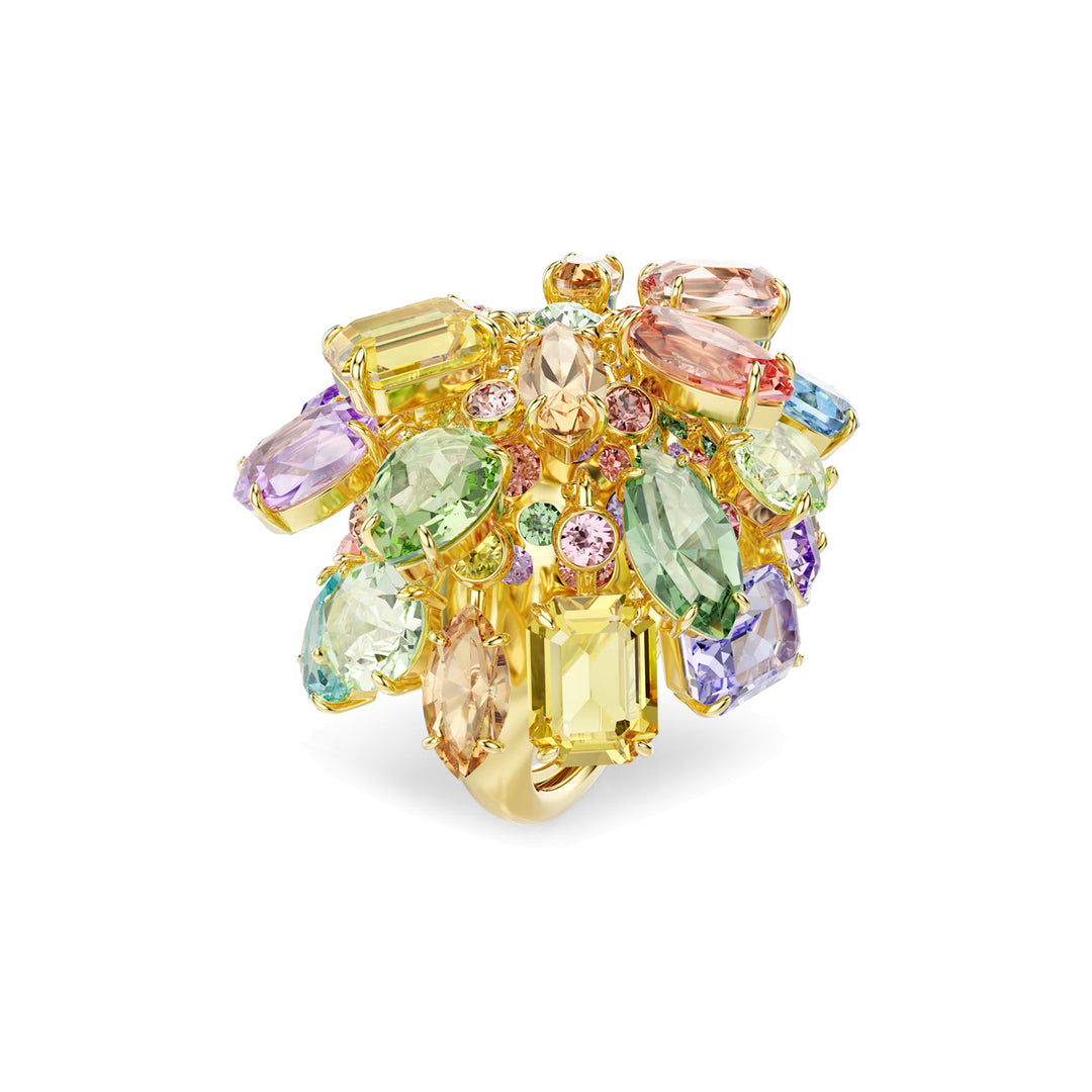 Swarovski Gema Cocktail Ring Mixed cuts Multicolored Gold tone plated