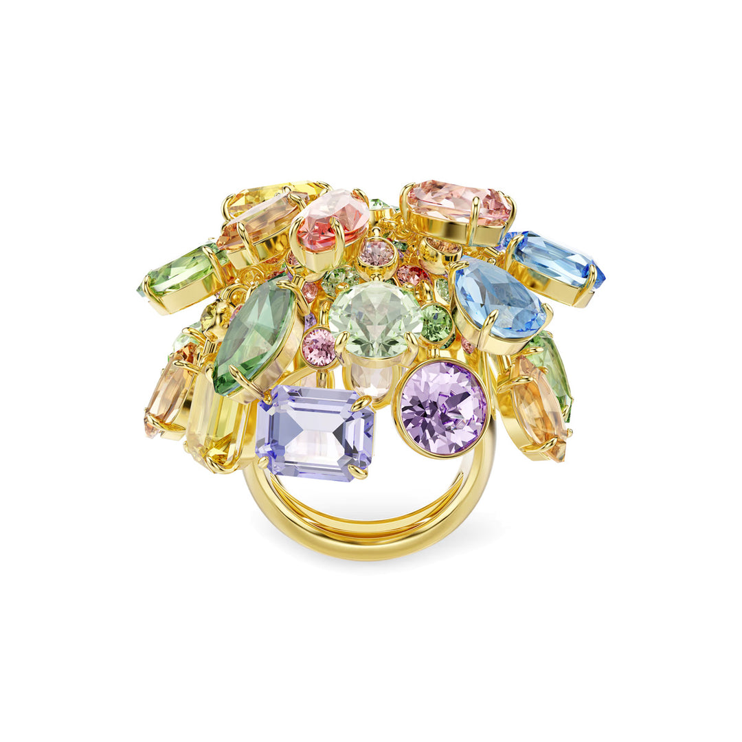 Swarovski Gema Cocktail Ring Mixed cuts Multicolored Gold tone plated