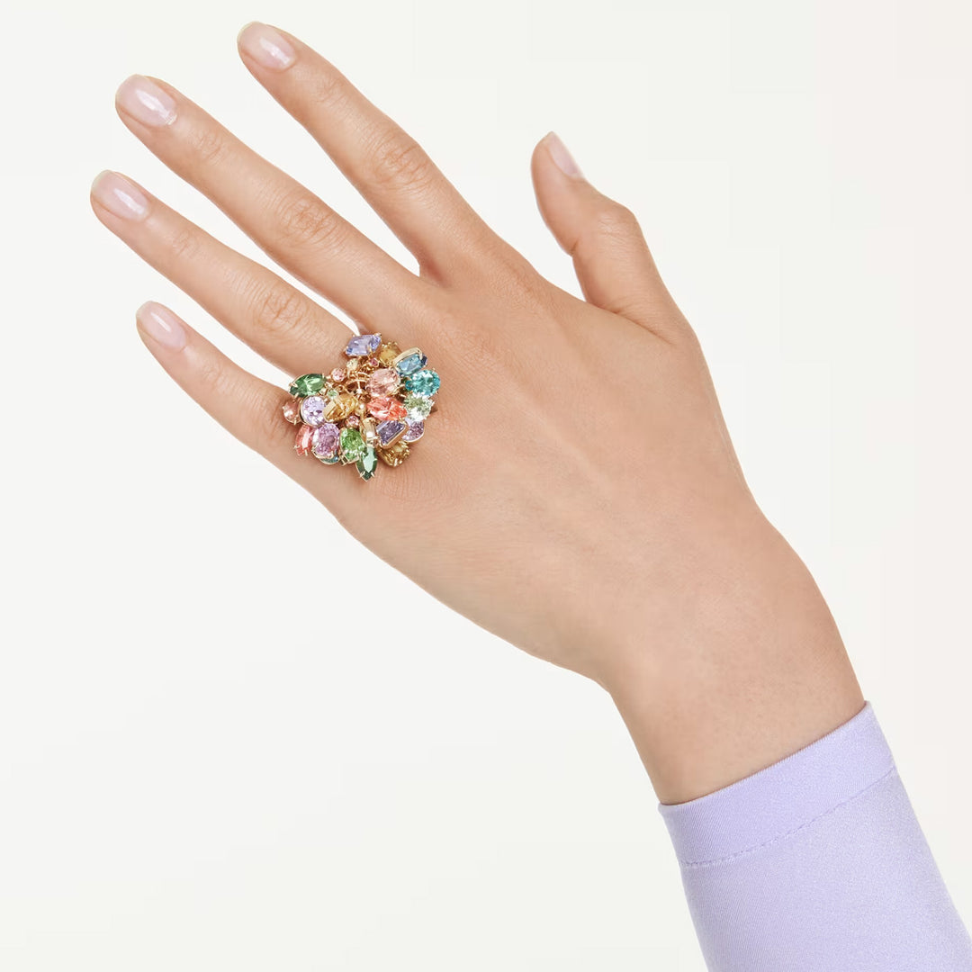 Swarovski Gema Cocktail Ring Mixed cuts Multicolored Gold tone plated