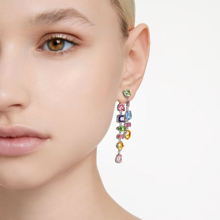 Swarovski Gema Drop Ohrhänger Asymmetrisches Design Verschiedene Schliffe Lang Mehrfarbig Rhodiniert - 5656417