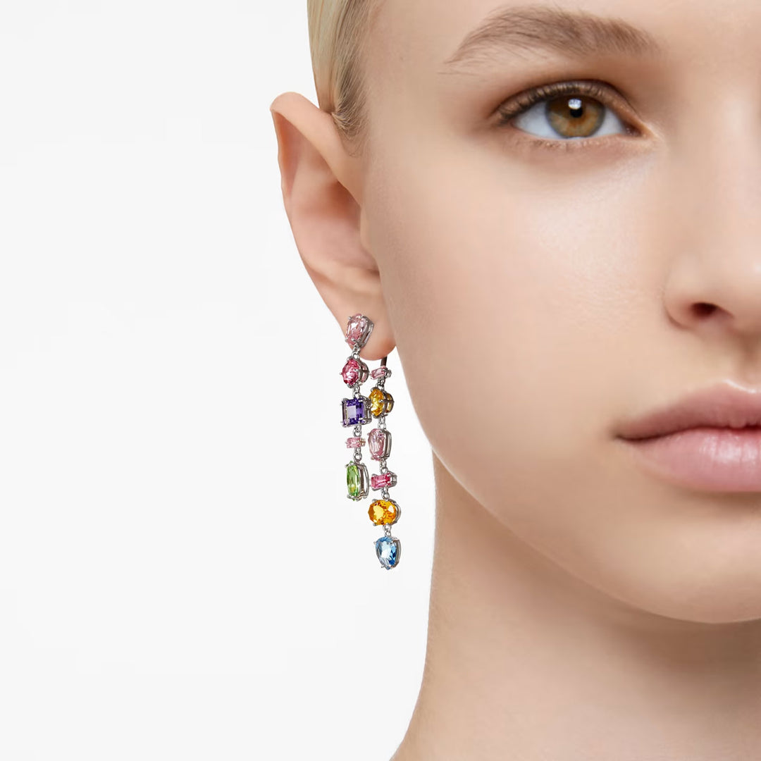 Swarovski Gema Drop Ohrhänger Asymmetrisches Design Verschiedene Schliffe Lang Mehrfarbig Rhodiniert - 5656417