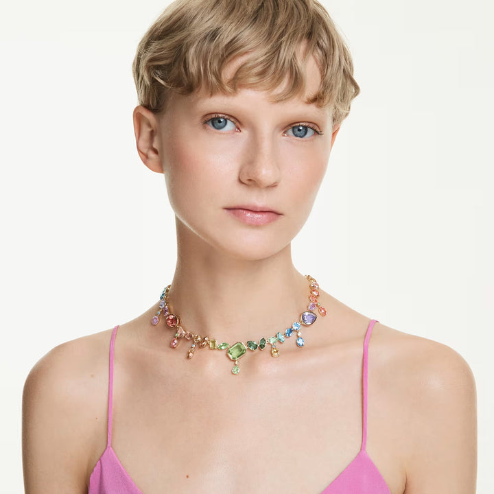 Swarovski Gema Halskette Verschiedene Schliffe Schwingende Kristalle Mehrfarbig Goldlegierungsschicht - 5737443