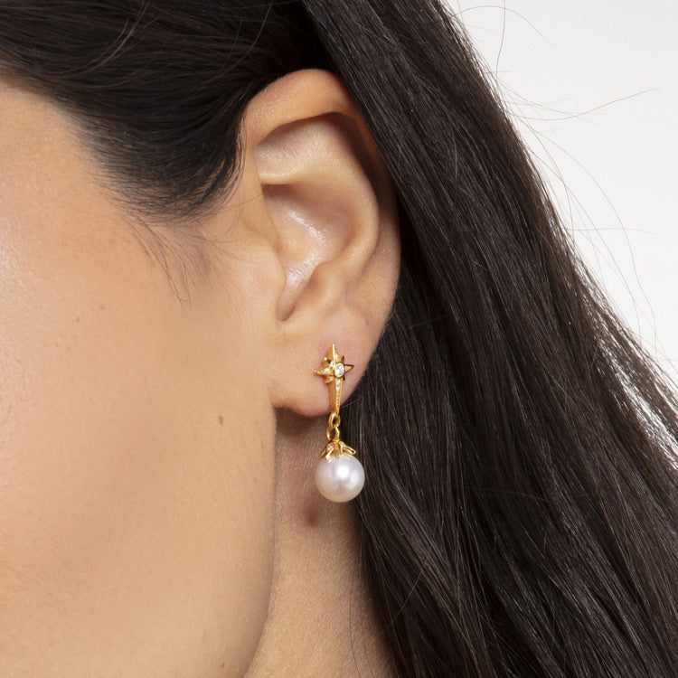 Thomas Sabo Ohrringe Perle mit Stern gold - H2118-445-14