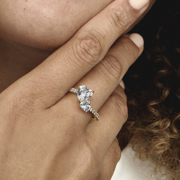 Pandora Doppel Herz Funkelnder Ring - 161198C01