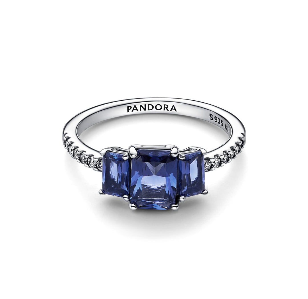 Pandora Blauer Rechteckiger Funkelnder Drei Stein Ring - 192389C01