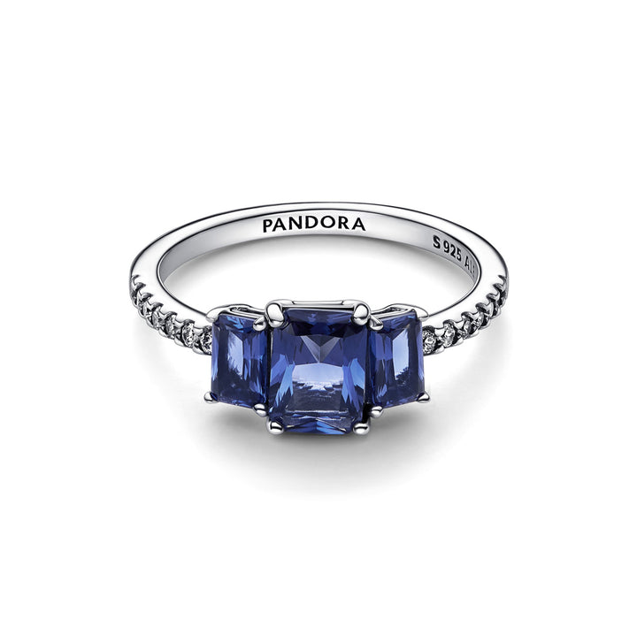 Pandora Blauer Rechteckiger Funkelnder Drei Stein Ring - 192389C01
