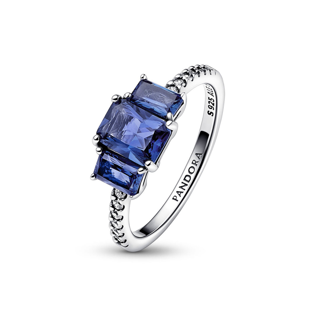 Pandora Blauer Rechteckiger Funkelnder Drei Stein Ring - 192389C01