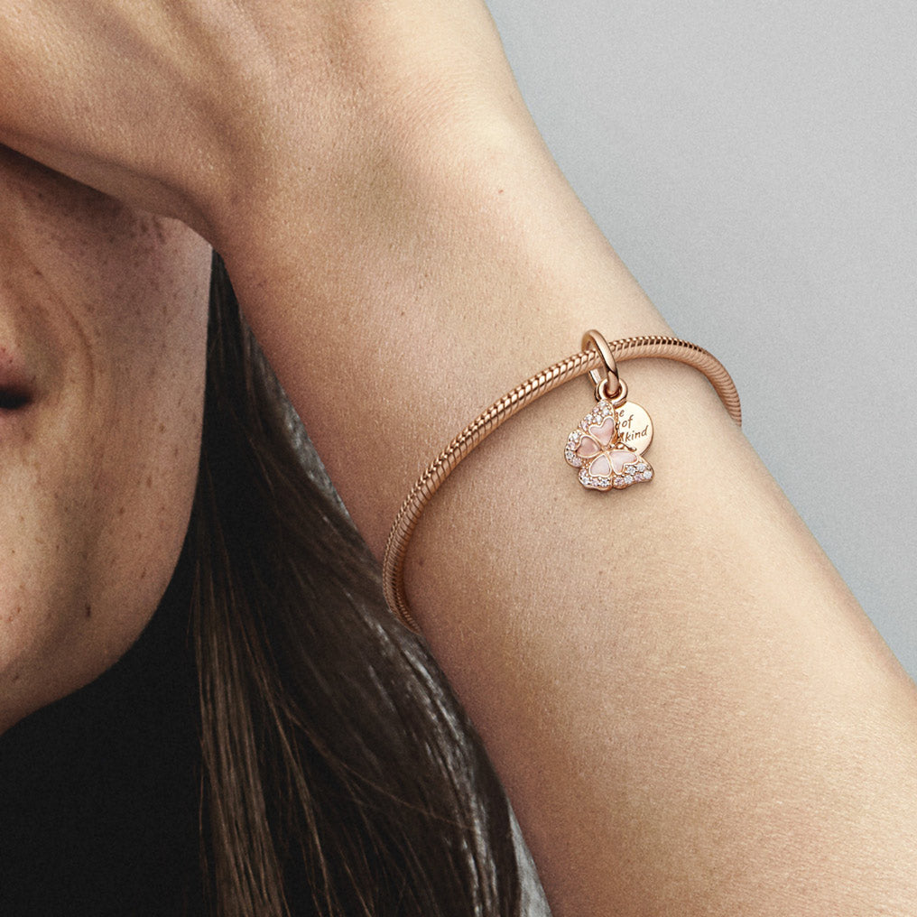 Pandora Rosafarbener Schmetterling &amp; Spruch Doppelter Charm - 782555C01