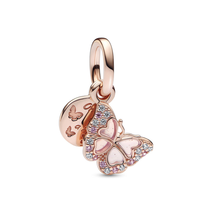 Pandora Rosafarbener Schmetterling &amp; Spruch Doppelter Charm - 782555C01