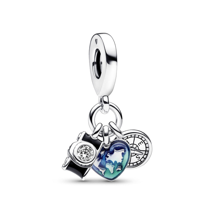 Pandora Kamera Herz &amp; Kompass Dreifacher Charm - 792703C01