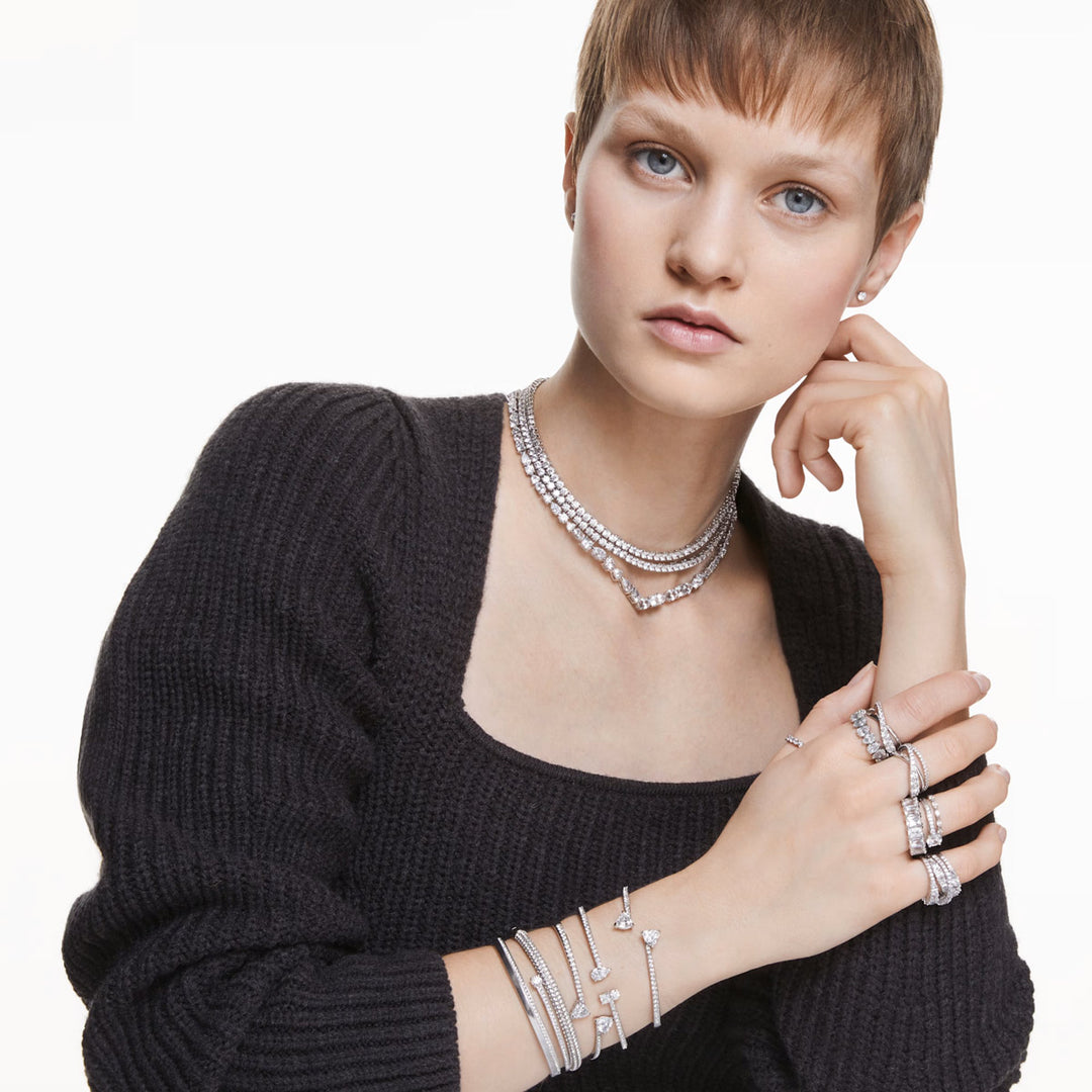 Swarovski Hyperbola Ring Verschiedene Schliffe Weiss Rhodiniert