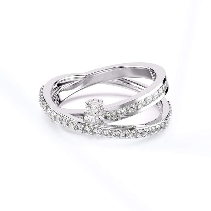 Anello Swarovski Hyperbola, tagli misti, bianco, placcato rodio