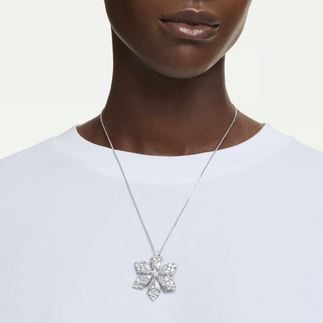 Swarovski Idyllia Halskette und Brosche Verschiedene Schliffe Schneeflocke Weiss Rhodiniert - 5754685