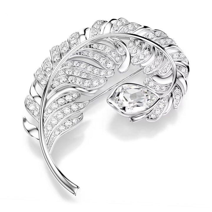 Swarovski Idyllia Brosche Verschiedene Schliffe Feder Rhodiniert - 5747549