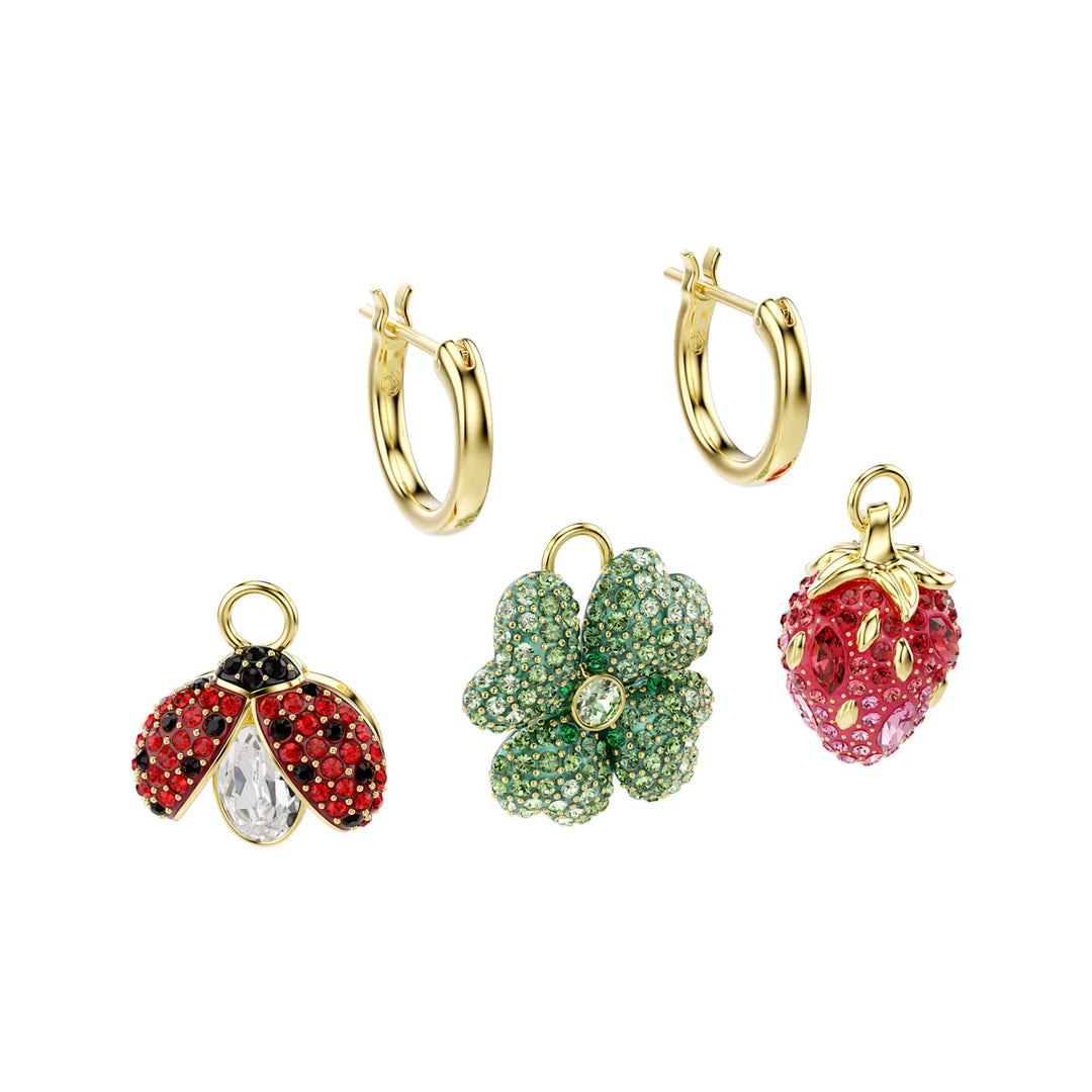 Swarovski Orecchini pendenti Idyllia Set Coccinella quadrifoglio fragola Multicolore Placcato color oro - 5742681