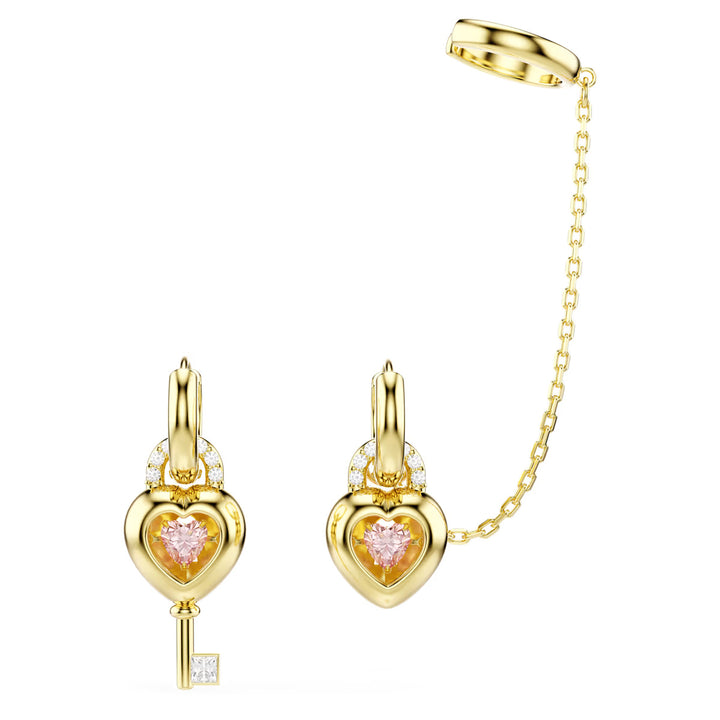 Swarovski Orecchini pendenti con ear cuff Idyllia Taglio misto Cuore con chiave Rosa Placcato color oro - 5737294