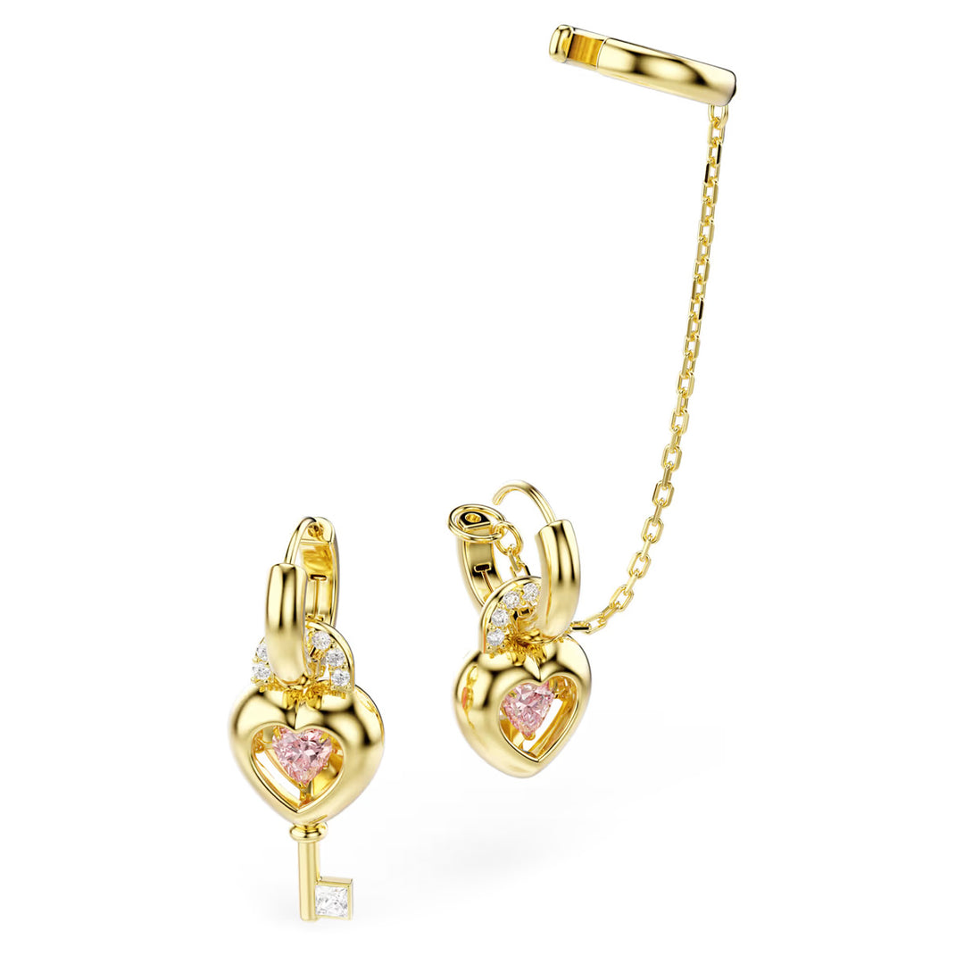 Swarovski Idyllia Drop Ohrhänger mit Ohrspange Verschiedene Schliffe Herz mit Schlüssel Rosa Goldlegierungsschicht - 5737294