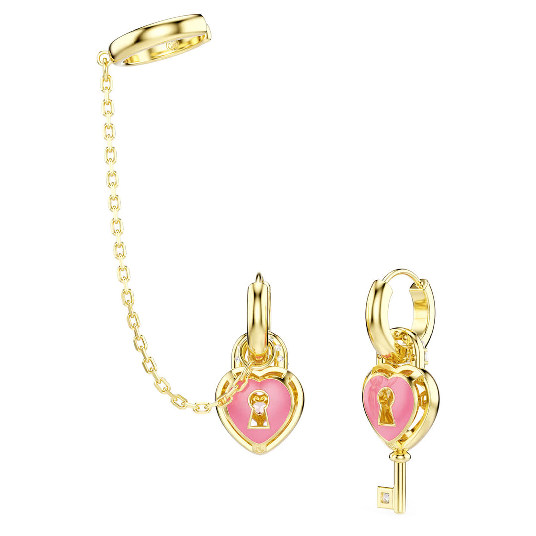 Swarovski Idyllia Drop Ohrhänger mit Ohrspange Verschiedene Schliffe Herz mit Schlüssel Rosa Goldlegierungsschicht - 5737294