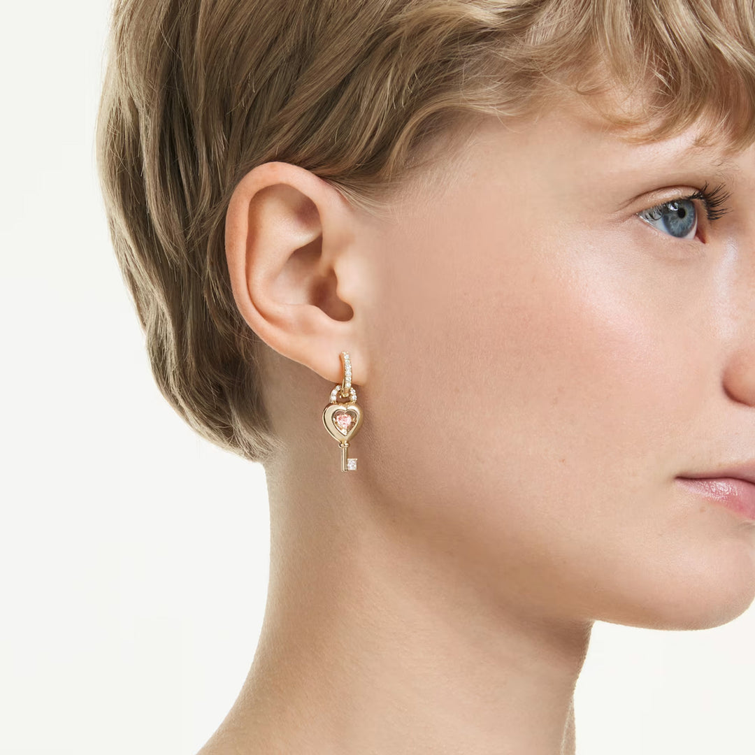 Swarovski Idyllia Drop Ohrhänger mit Ohrspange Verschiedene Schliffe Herz mit Schlüssel Rosa Goldlegierungsschicht - 5737294