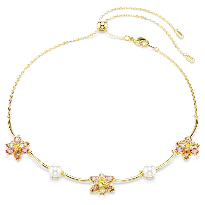 Swarovski Collier Idyllia Perle de cristal Tailles variées Fleur Multicolore Placage de ton or - 5732388