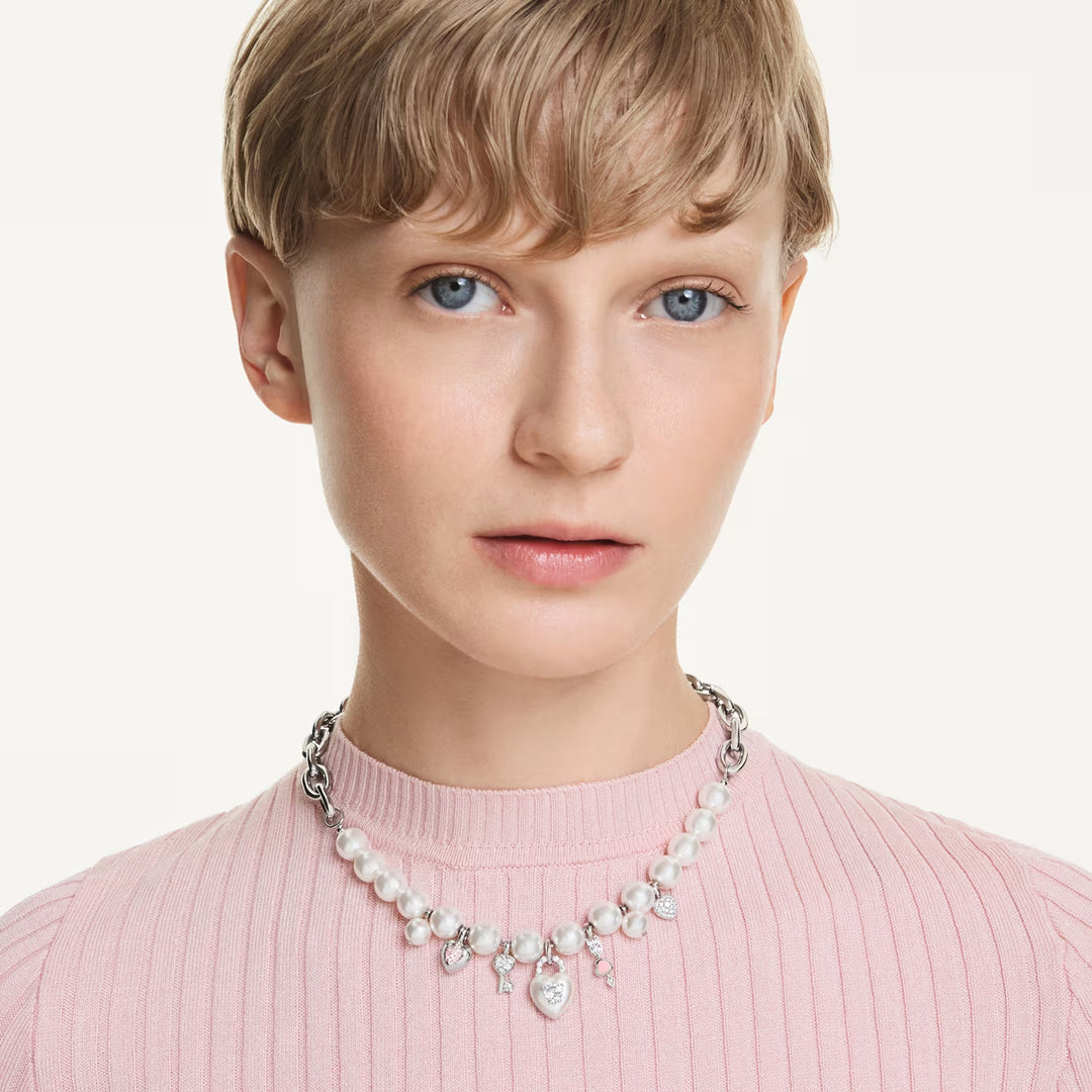 Swarovski Idyllia Halskette Kristallperle Verschiedene Schliffe Weiss Rhodiniert - 5749601
