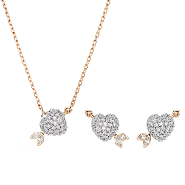 Swarovski Set Idyllia Taglio misto Cuore con freccia Bianco Placcato color oro rosa - 5745580